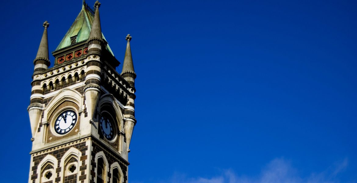 Dunedin, New Zealand's University of Otago Clocktower, an example of Gothic Revival Architecture