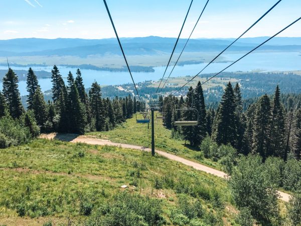 Active Recreation - Lake Cascade State Park & Tamarack Resort. A ski lift in summer carries mountain bikes to the top of the mountain at Tamarack Resort.
